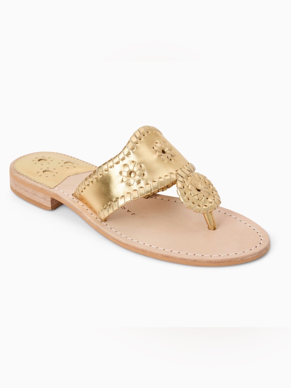 Jack Rogers Gold Metallic Leather Thong Sandals Women’s 6M Floral Medallion